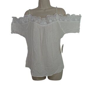 Gypsies and Moondust White Off-Shoulder Lace Trim Top Women Size L Summer FLAW